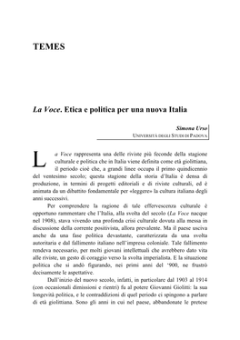 La Voce. Etica E Politica Per Una Nuova Italia