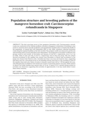 Population Structure and Breeding Pattern of the Mangrove Horseshoe Crab Carcinoscorpius Rotundicauda in Singapore