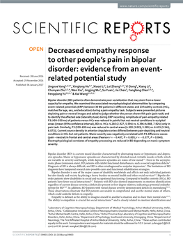 Decreased Empathy Response to Other People's Pain in Bipolar