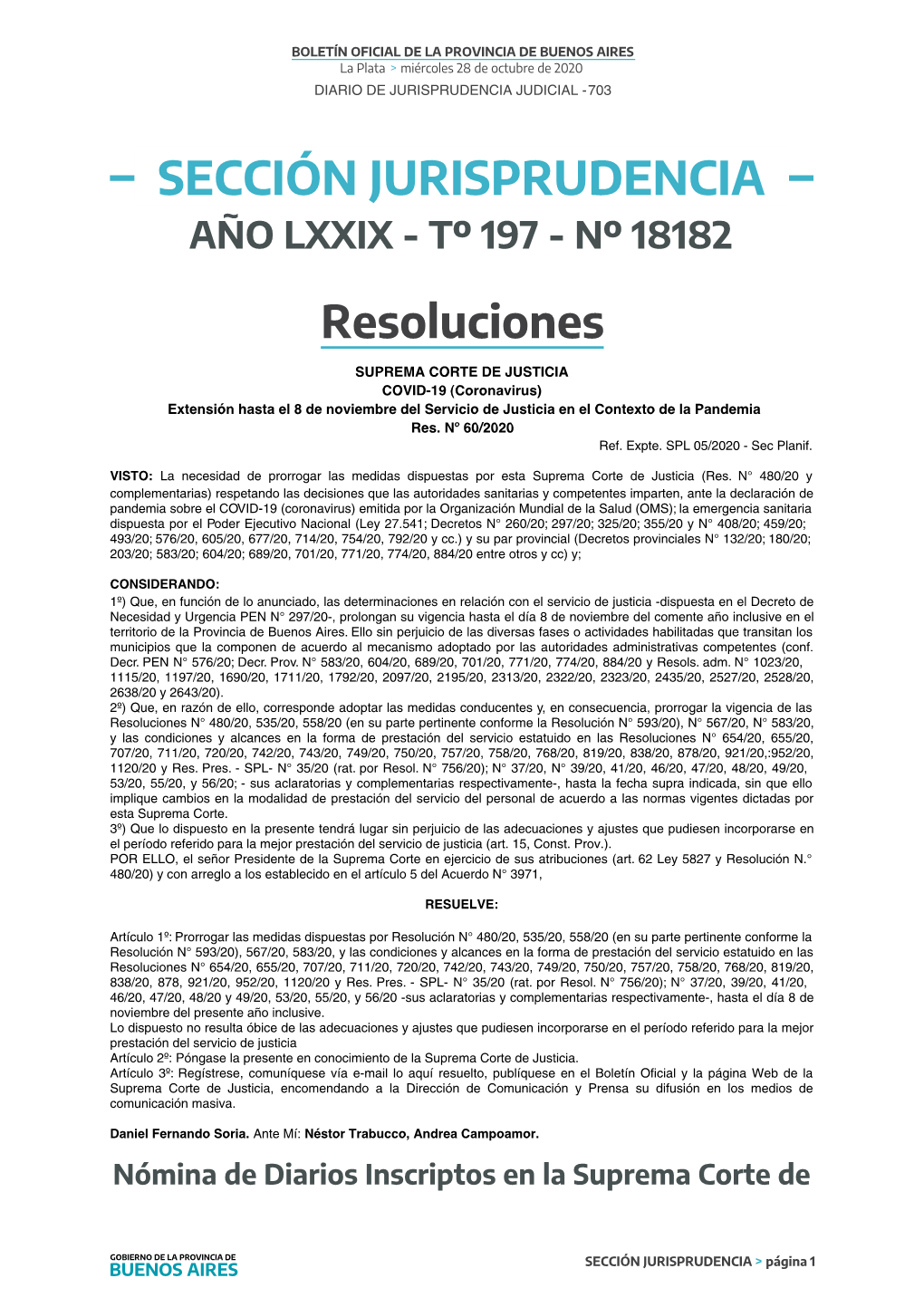 Sección Jurisprudencia Año Lxxix - Tº 197 - Nº 18182