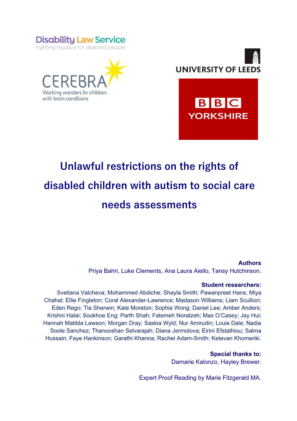 Unlawful Restrictions on the Rights of Disabled Children with Autism to Social Care Needs Assessments