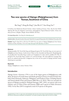 Two New Species of Hiptage (Malpighiaceae) from Yunnan, Southwest of China