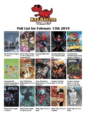 Pull List for February 13Th 2019