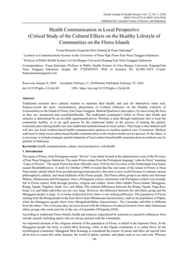 Health Communication in Local Perspective (Critical Study of the Cultural Effects on the Healthy Lifestyle of Communities on the Flores Island)