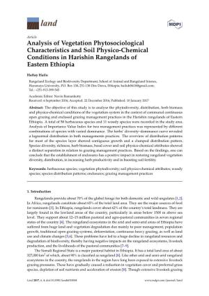 Analysis of Vegetation Phytosociological Characteristics and Soil Physico-Chemical Conditions in Harishin Rangelands of Eastern Ethiopia