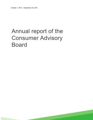 Annual Report of the Consumer Advisory Board