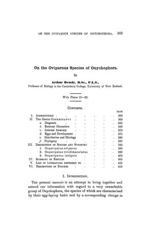 On the Oviparous Species of Onychophora