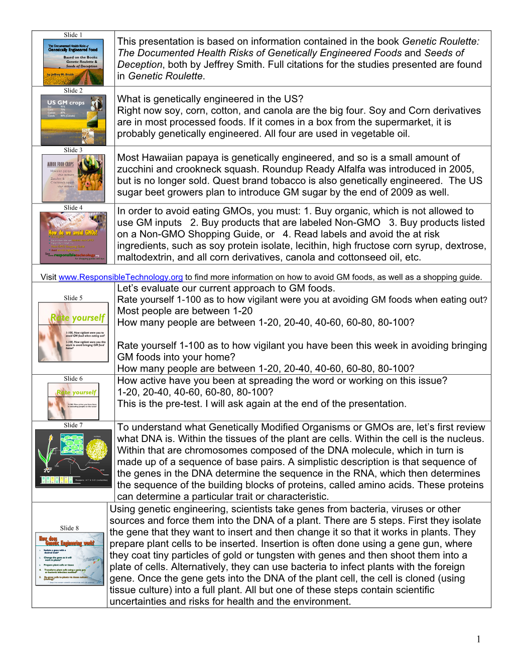 The Documented Health Risks of Genetically Engineered Foods and Seeds of Genetic Roulette & Seeds of Deception Deception, Both by Jeffrey Smith