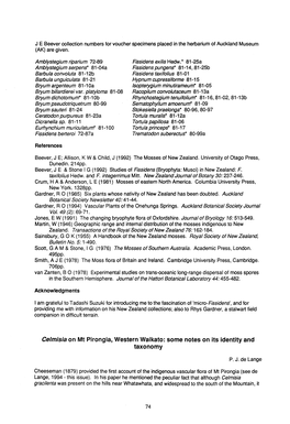 Celmisia on Mt Pirongia Western Waikato: Some Notes on Its Identity and Taxonomy