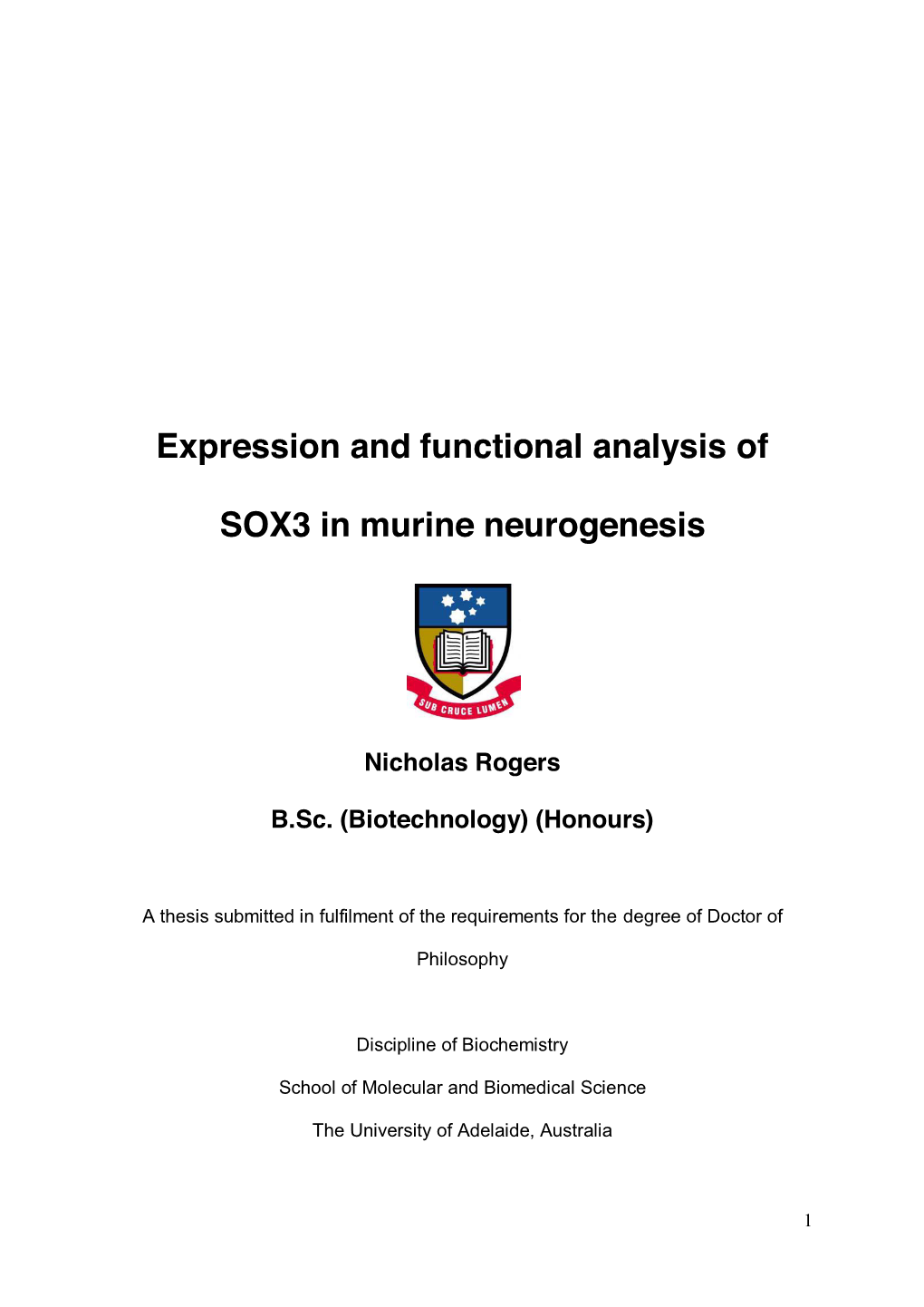 Expression and Functional Analysis of SOX3 in Murine Neurogenesis