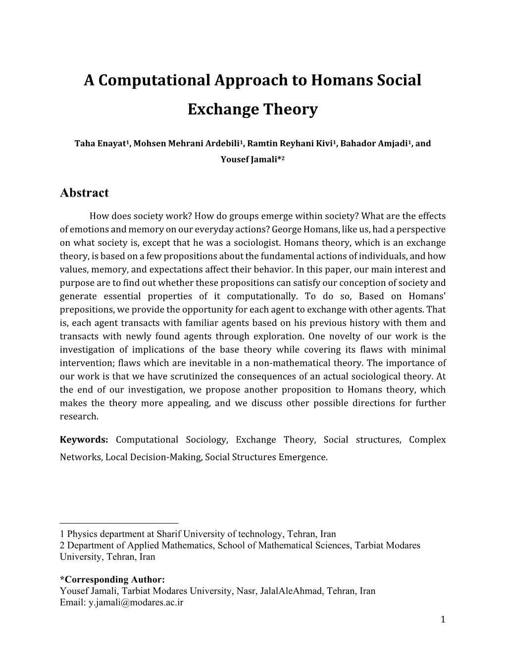 A Computational Approach to Homans Social Exchange Theory