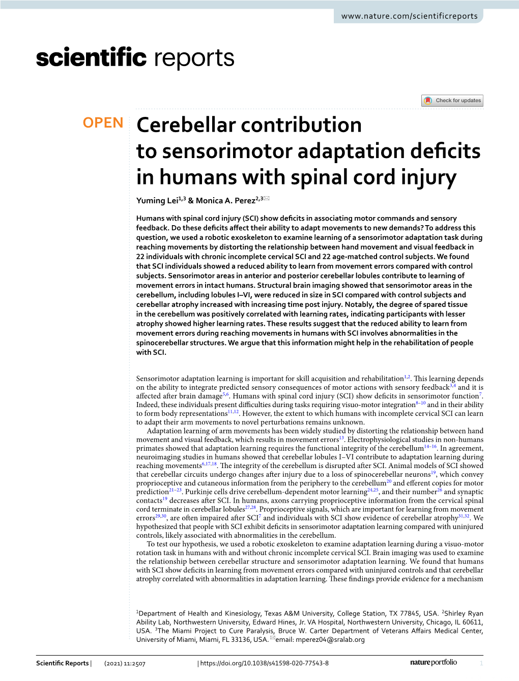 Cerebellar Contribution to Sensorimotor Adaptation Deficits In