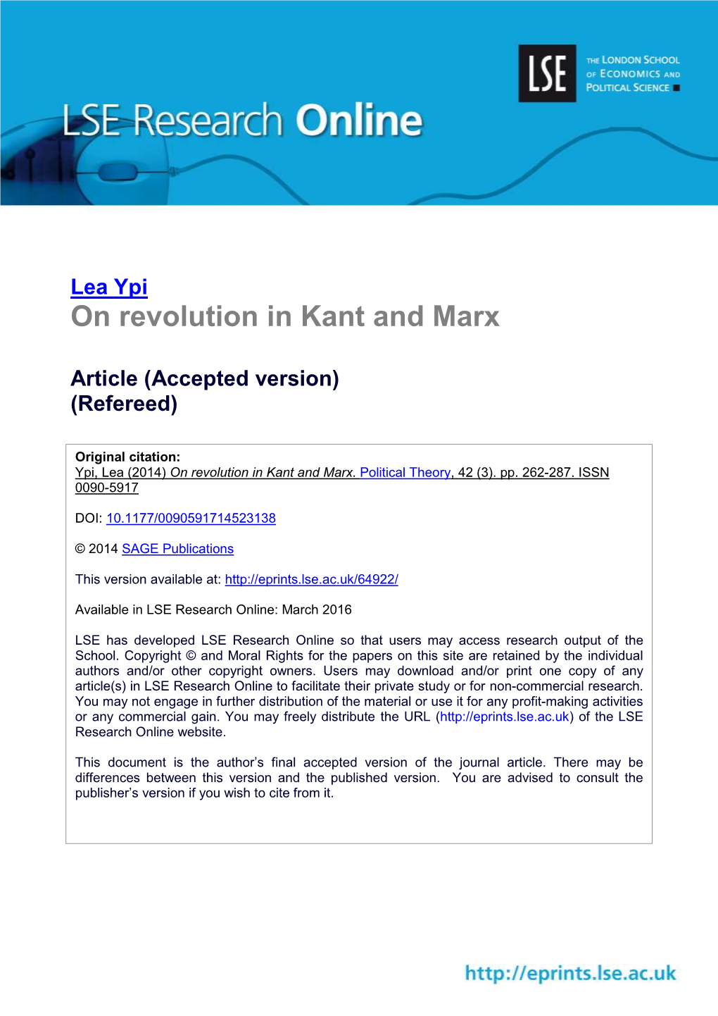 Lea Ypi on Revolution in Kant and Marx