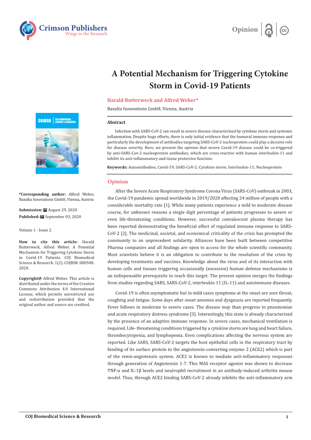 A Potential Mechanism for Triggering Cytokine Storm in Covid-19 Patients