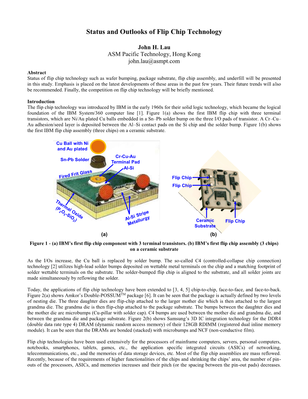 Status and Outlooks of Flip Chip Technology