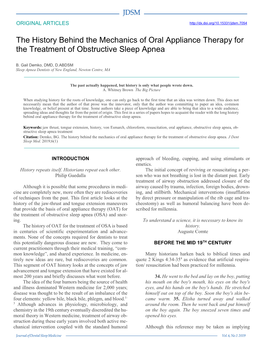 The History Behind the Mechanics of Oral Appliance Therapy for the Treatment of Obstructive Sleep Apnea