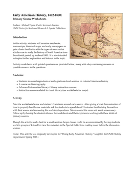 Early American History, 1492-1800: Primary Source Worksheets
