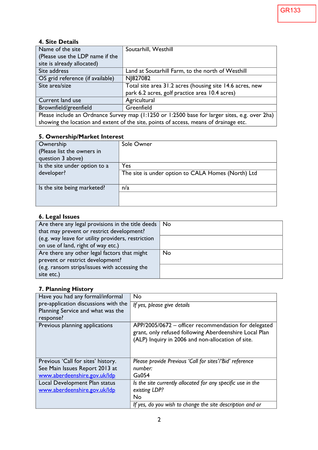 GR133 Land at Souterhill Farm, North West of Westhill (Pdf 13.95MB)