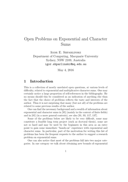 Open Problems on Exponential and Character Sums