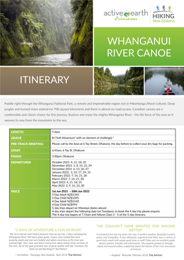 Whanganui River Canoe Itinerary