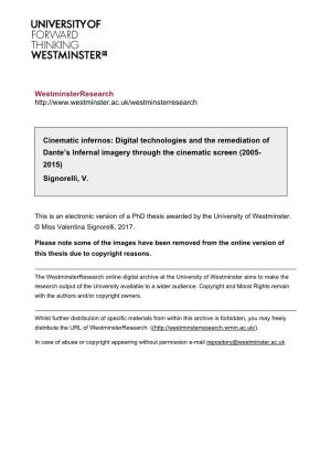 Digital Technologies and the Remediation of Dante’S Infernal Imagery Through the Cinematic Screen (2005- 2015) Signorelli, V