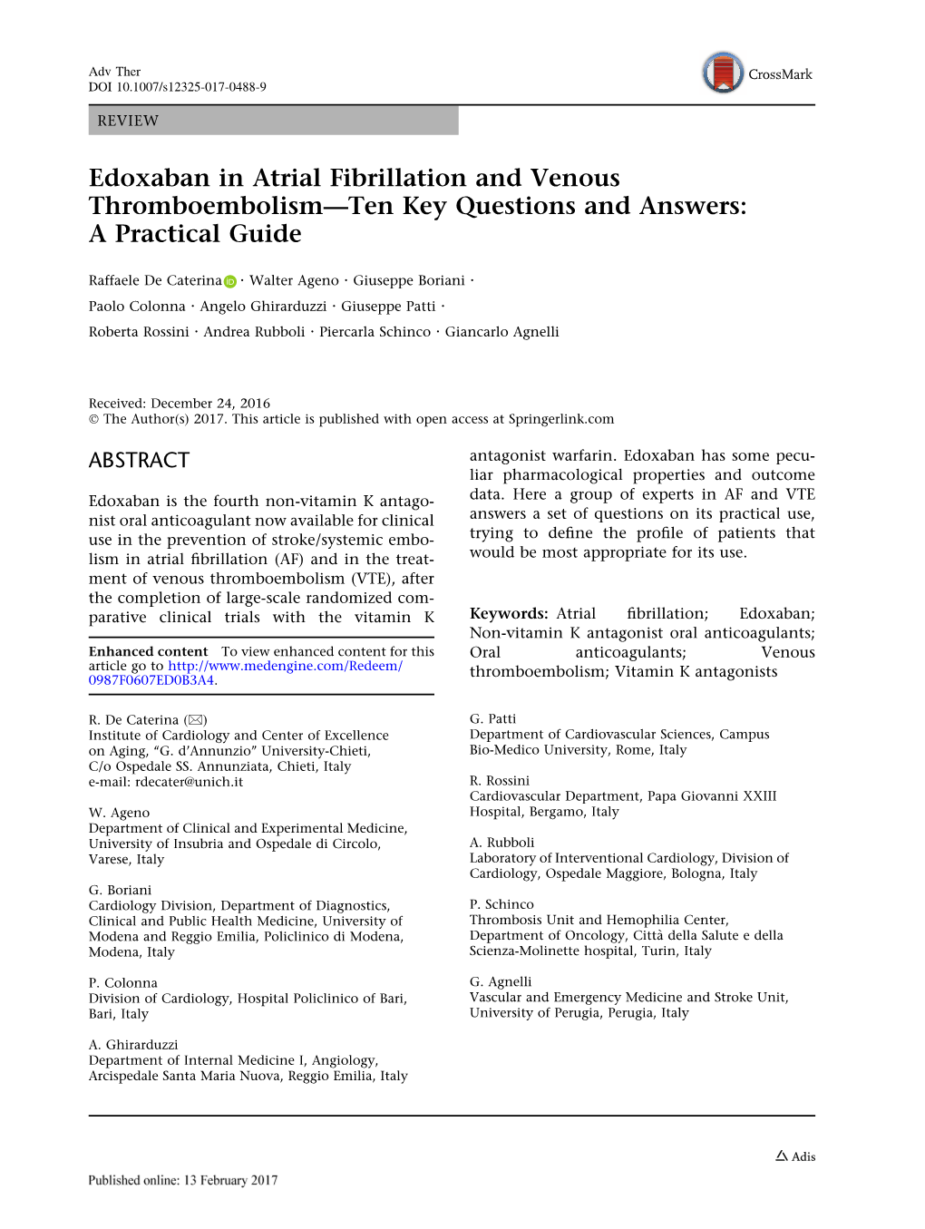 Edoxaban in Atrial Fibrillation and Venous Thromboembolism—Ten Key Questions and Answers: a Practical Guide