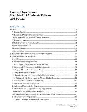 Harvard Law School Handbook of Academic Policies 2021-2022