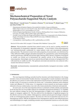 Mechanochemical Preparation of Novel Polysaccharide-Supported Nb2o5 Catalysts