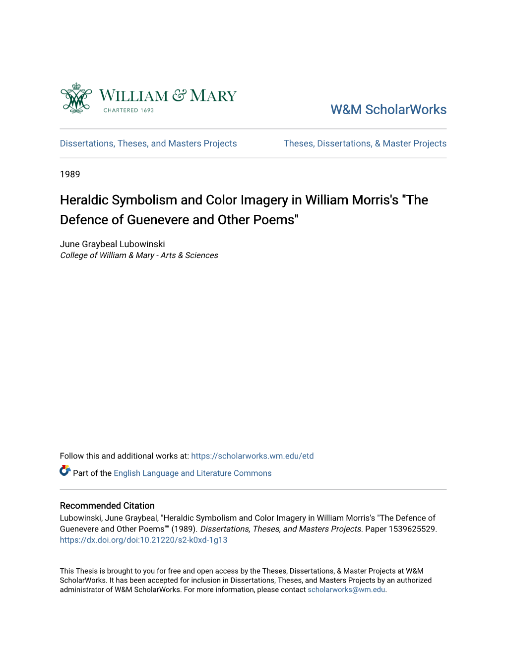 Heraldic Symbolism and Color Imagery in William Morris's 