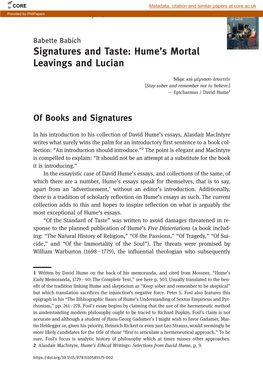 Signatures and Taste: Hume's Mortal Leavings and Lucian