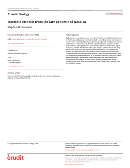 Isocrinid Crinoids from the Late Cenozoic of Jamaica Stephen K