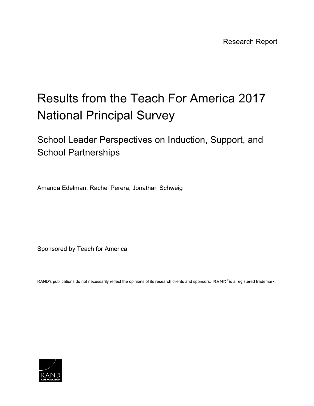 Results from the Teach for America 2017 National Principal Survey