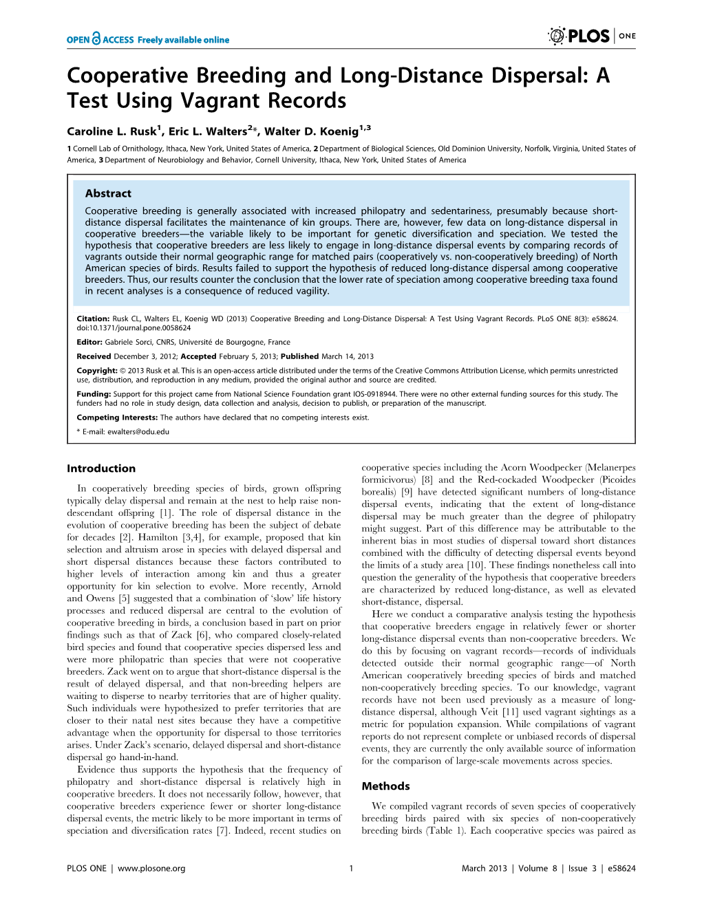 Cooperative Breeding and Long-Distance Dispersal: a Test Using Vagrant Records