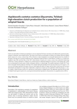 High Elevation Clutch Production for a Population of Whiptail Lizards
