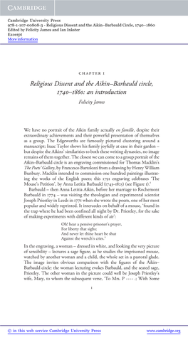 Religious Dissent and the Aikin–Barbauld Circle, 1740–1860: an Introduction Felicity James