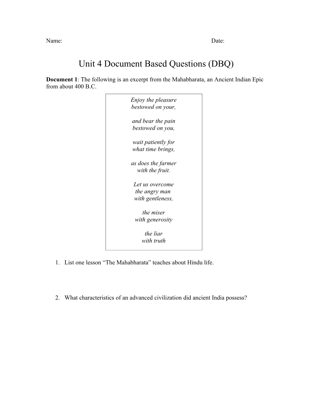 Unit 4 Document Based Questions (DBQ)