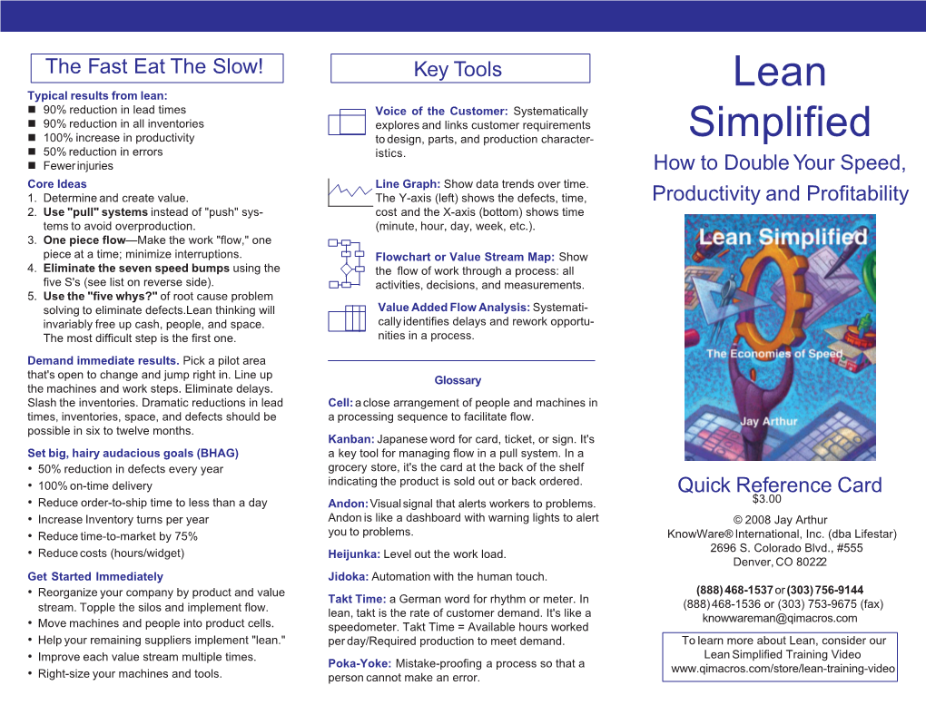 Lean Manufacturing One Page Overview