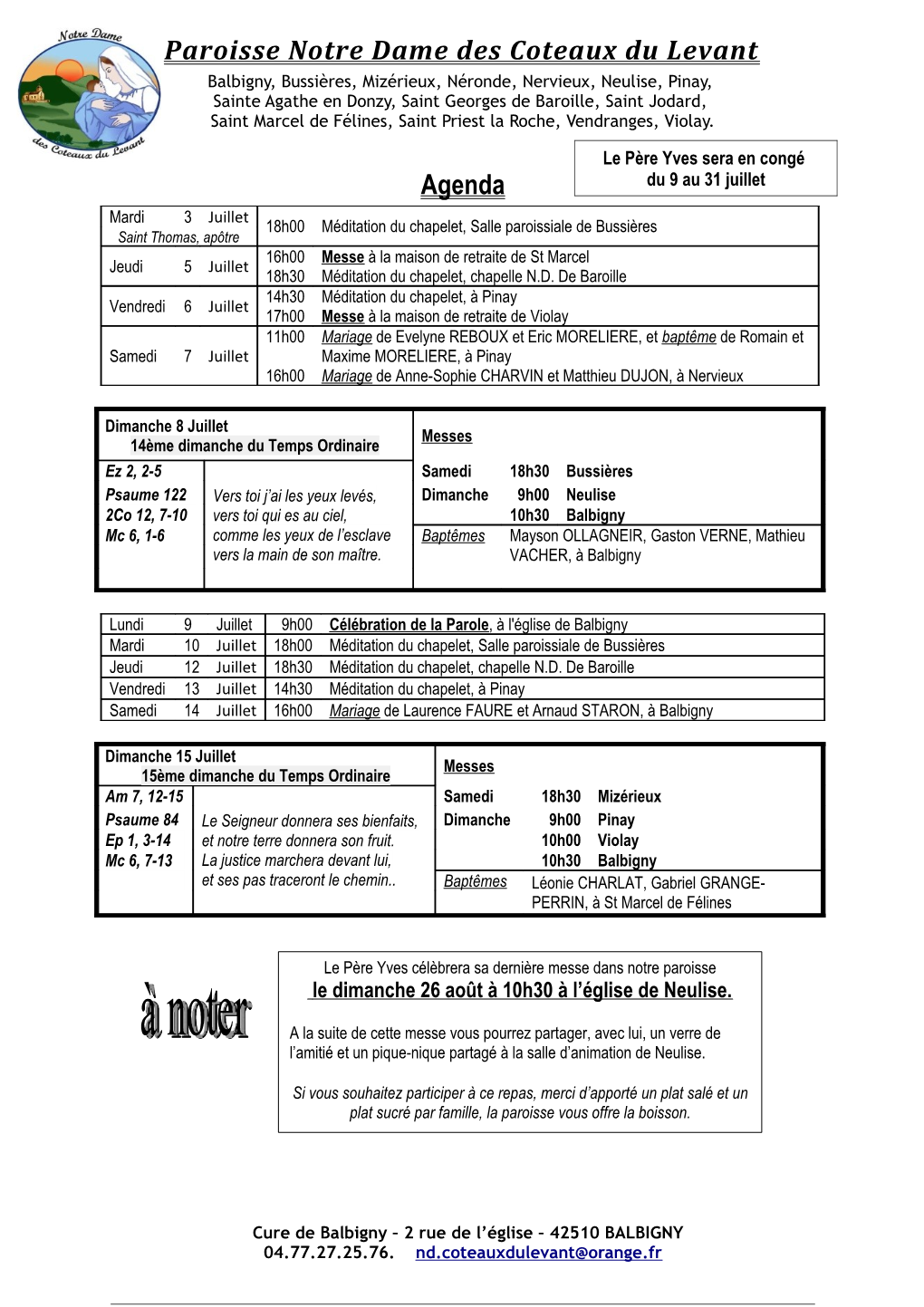 Paroisse Notre Dame Des Coteaux Du Levant Agenda