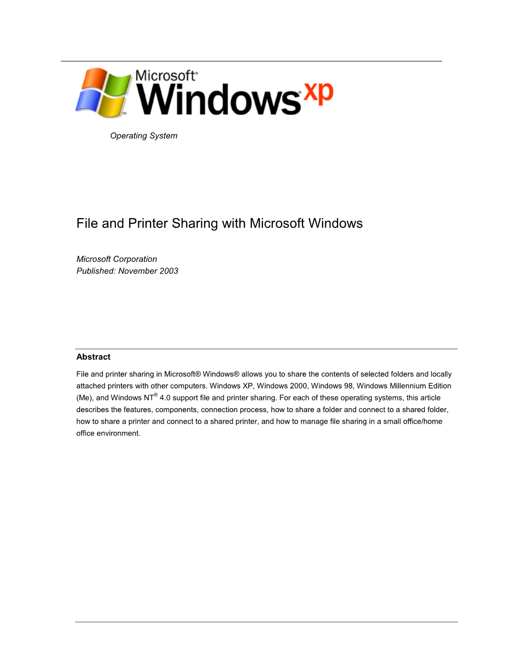 File and Printer Sharing with Microsoft Windows