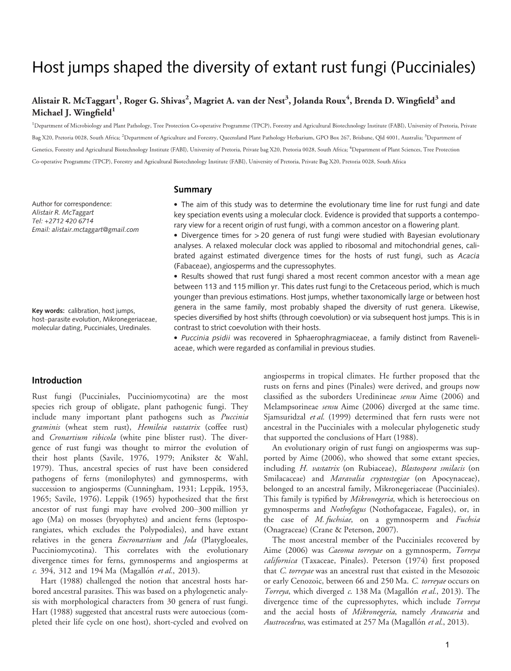 Host Jumps Shaped the Diversity of Extant Rust Fungi (Pucciniales)