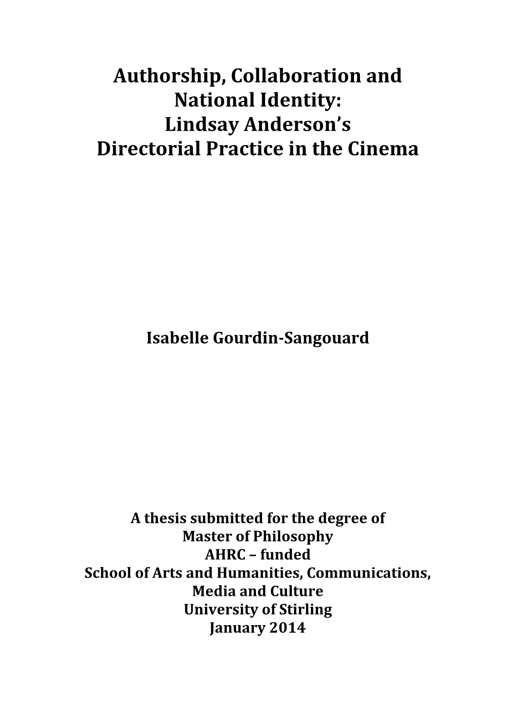 Lindsay Anderson's Directorial Practice in the Cinema