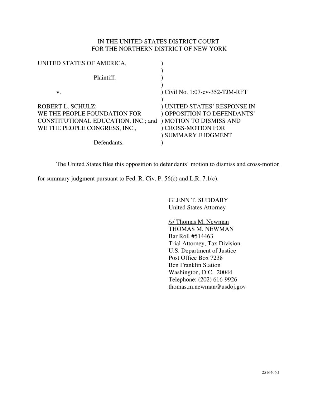 DOJ Response & Motion for Summary Judgment