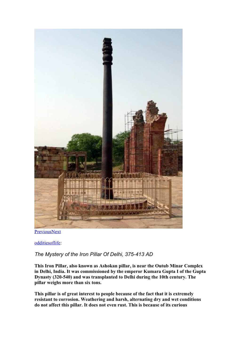 The Mystery of the Iron Pillar of Delhi, 375-413 AD