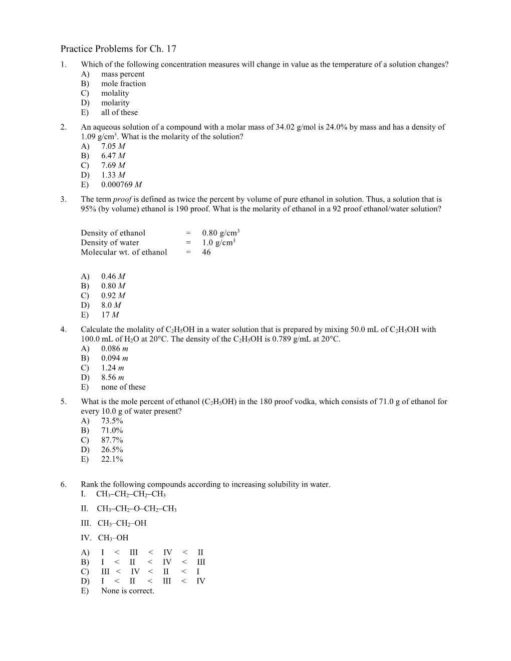 Practice Problems for Ch. 17 1