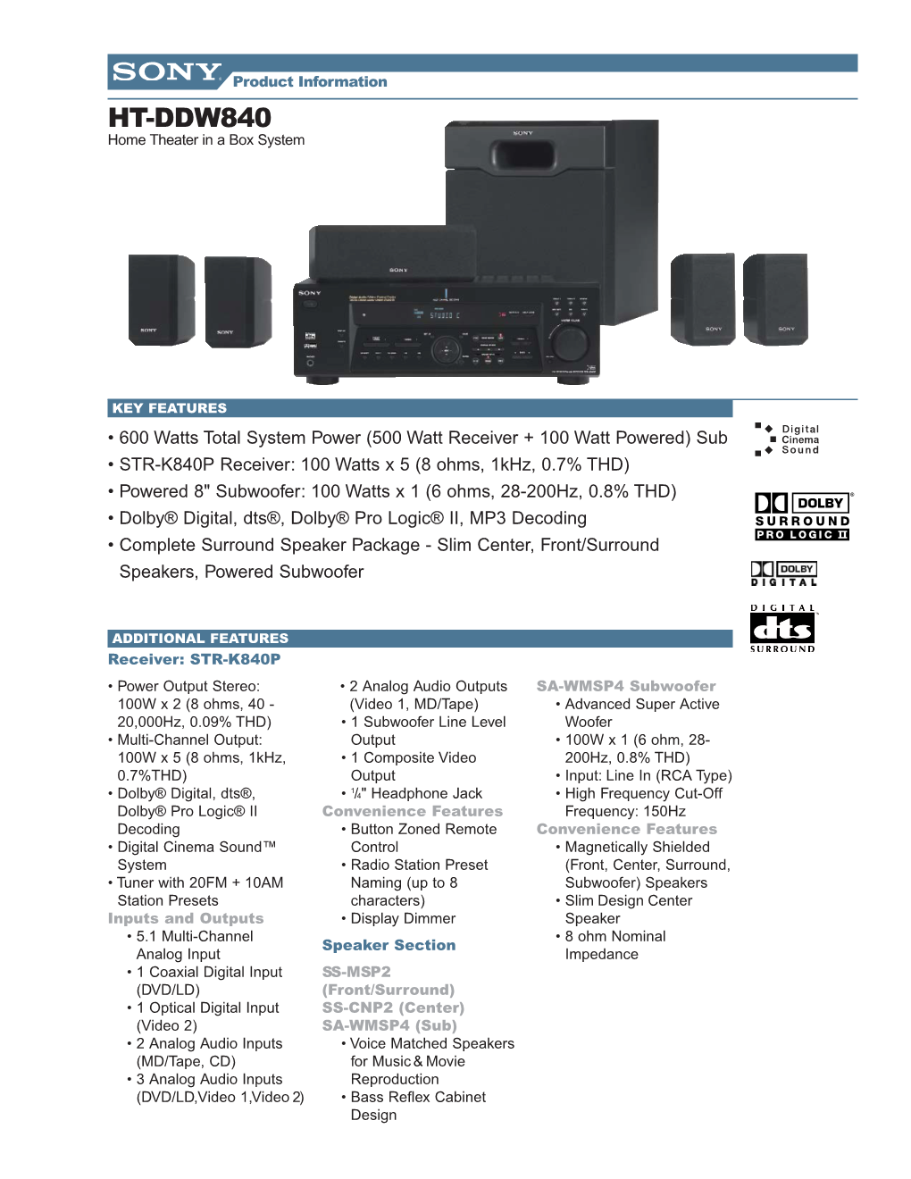 HT-DDW840 Home Theater in a Box System