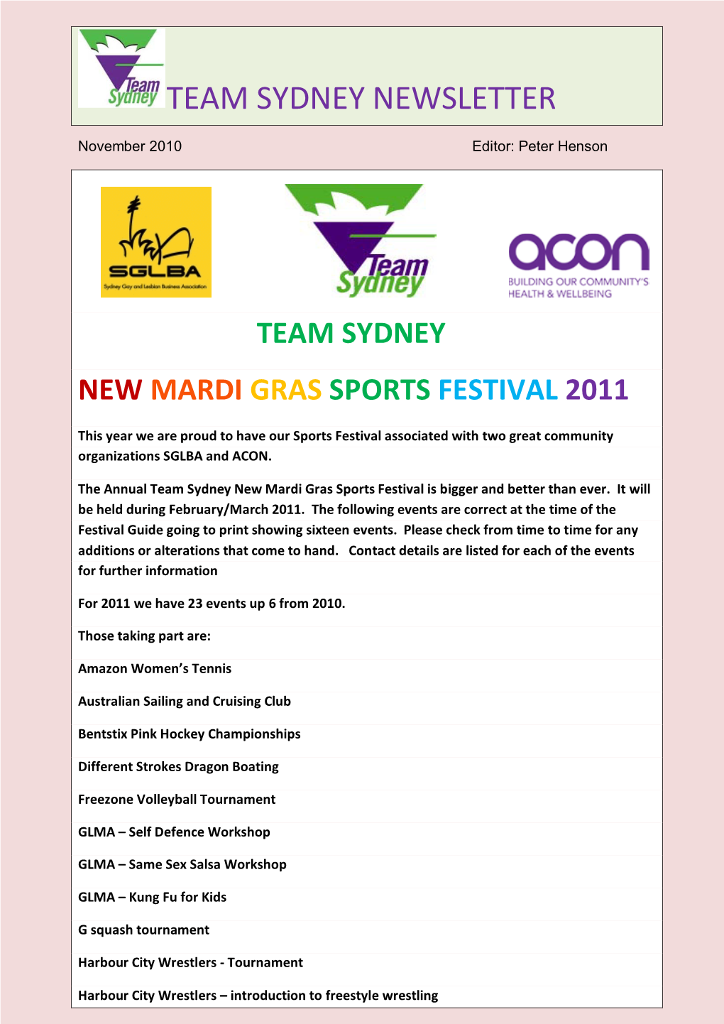 Team Sydney Newsletter