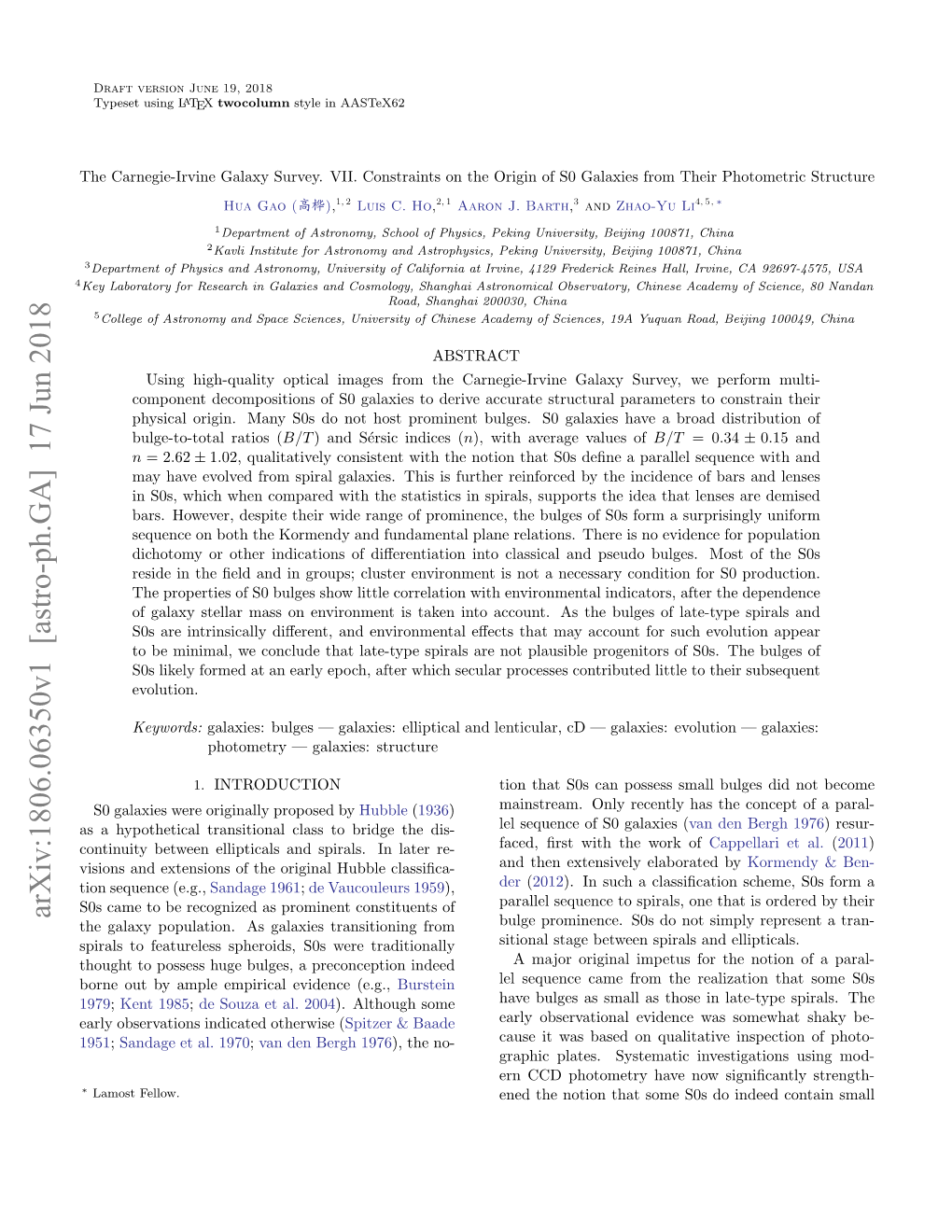 Arxiv:1806.06350V1 [Astro-Ph.GA] 17 Jun 2018 the Galaxy Population