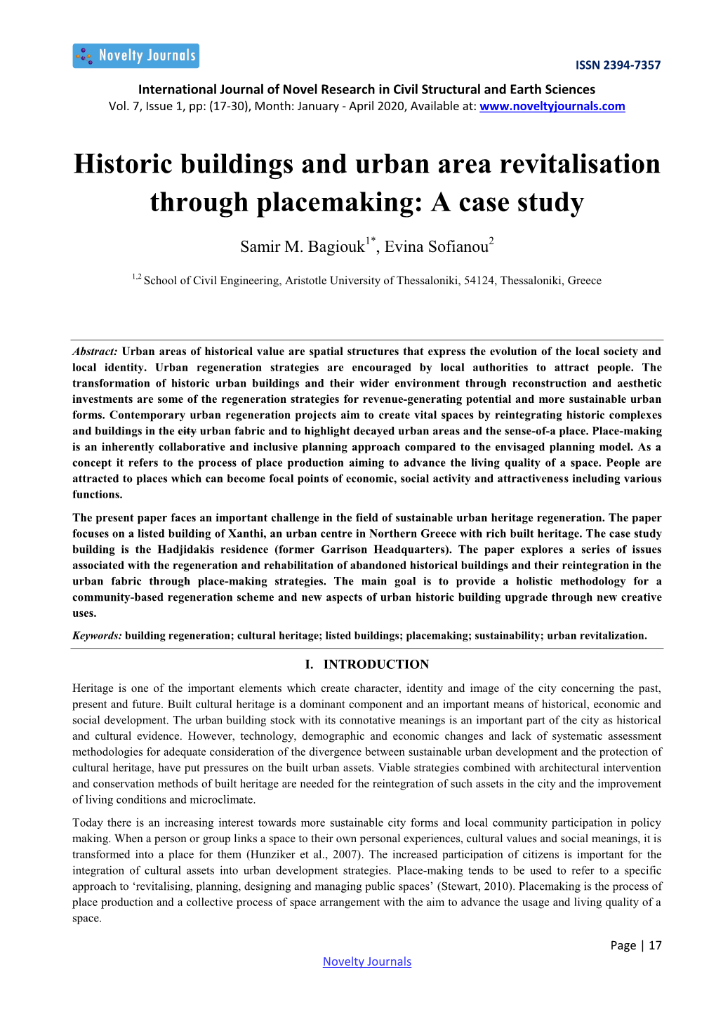 Historic Buildings and Urban Area Revitalisation Through Placemaking: a Case Study
