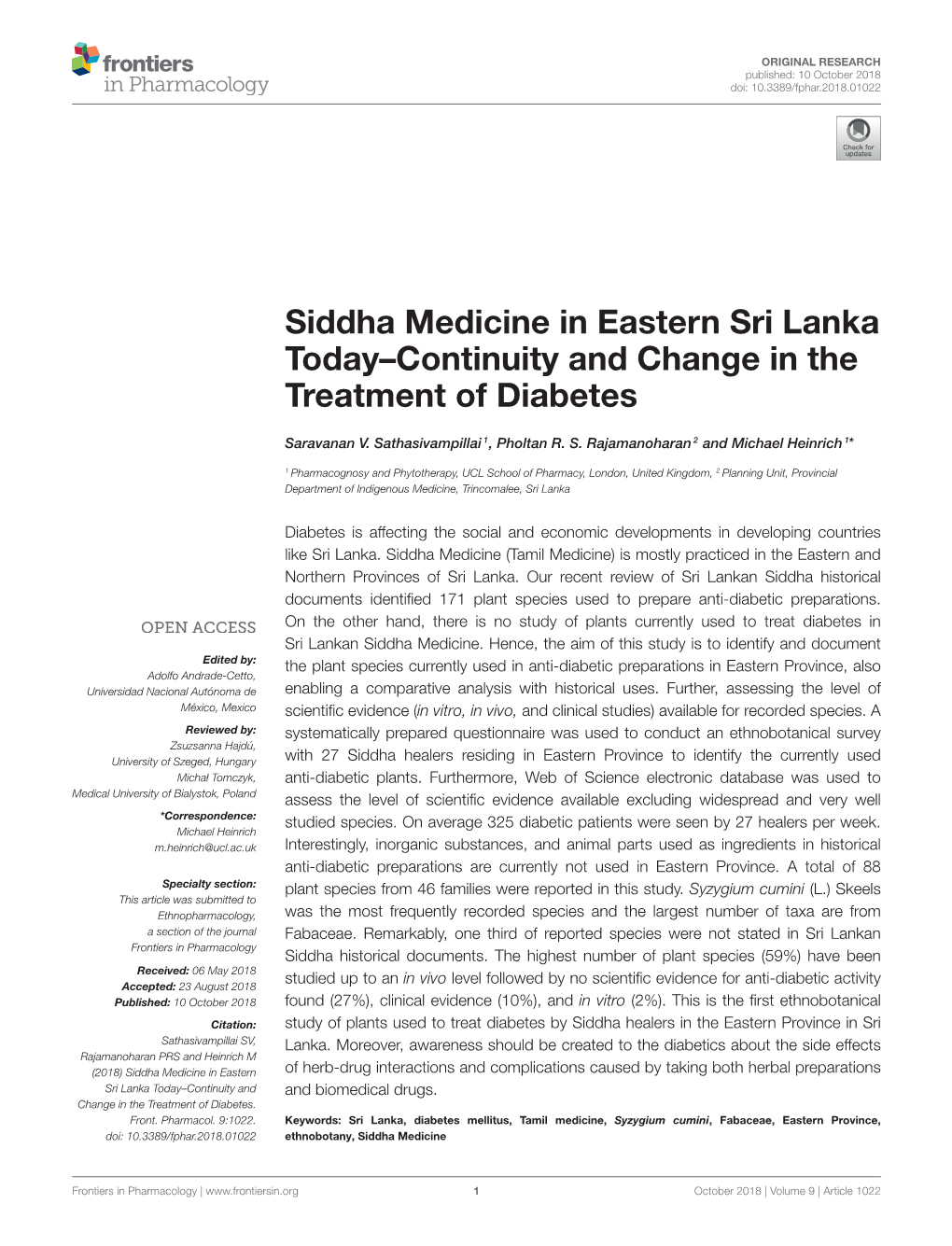 Siddha Medicine in Eastern Sri Lanka Today–Continuity and Change in the Treatment of Diabetes