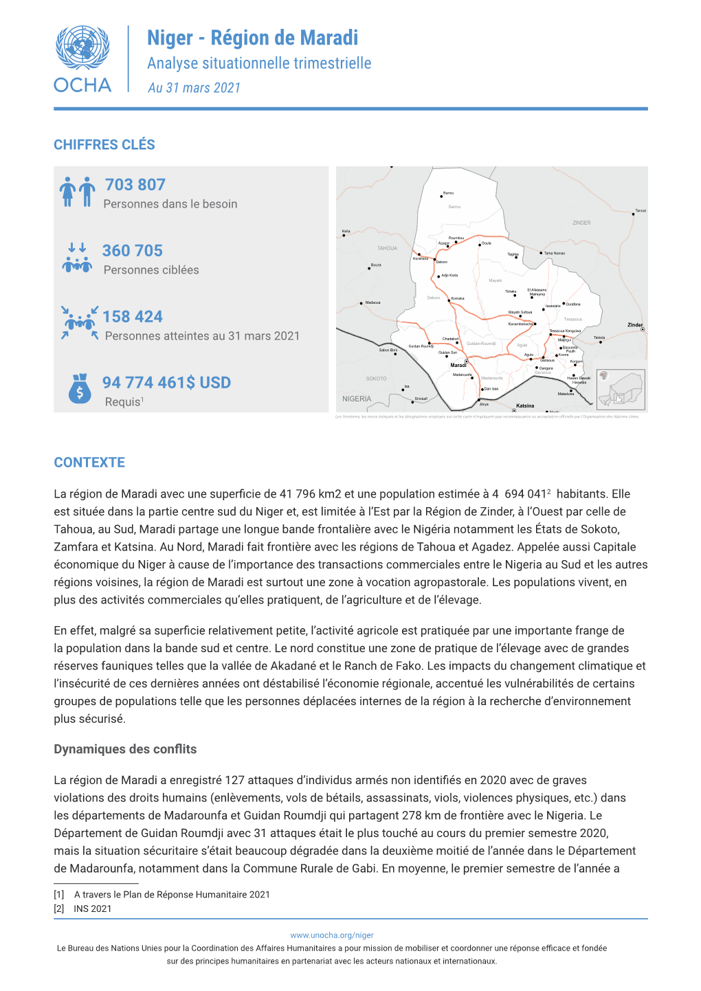 Niger - Région De Maradi Analyse Situationnelle Trimestrielle Au 31 Mars 2021